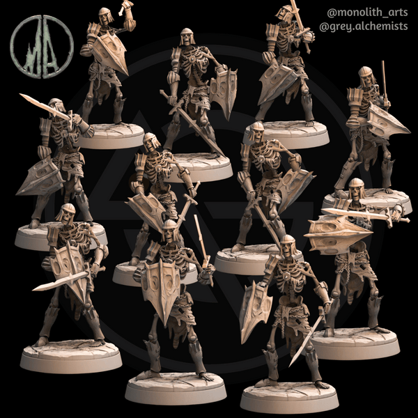 Army of Skeleton Warriors - Set of 11 Poses - Fantasy Resin Miniatures in 32mm - DnD Monsters