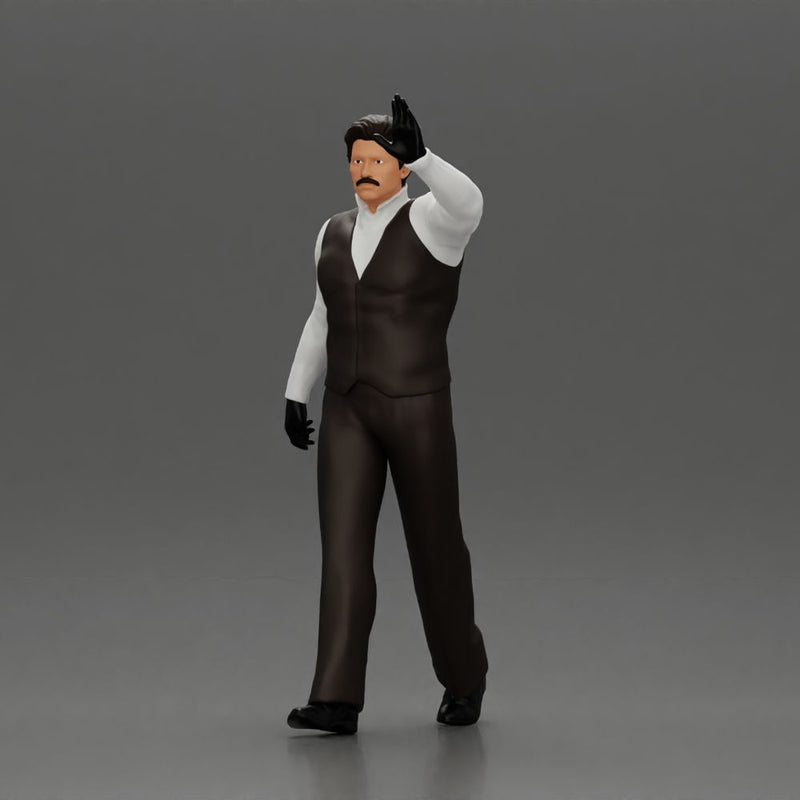 man in suit raising hand up walking - Only-Games