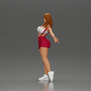 Dynamic woman striking a joyful pose in sporty red outfit - Only-Games