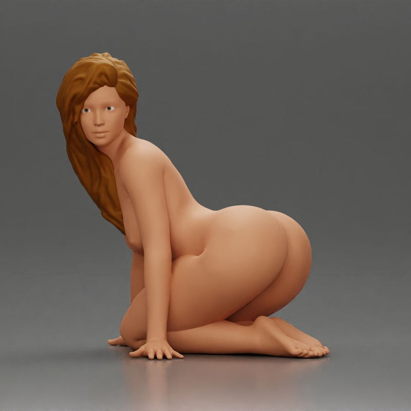 Naked Woman Kneeling Pin-Up Pose on the Beach - Only-Games