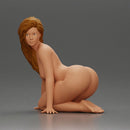 Naked Woman Kneeling Pin-Up Pose on the Beach - Only-Games