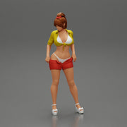 Sexy woman in bra and mini shirt undressing her shorts - Only-Games