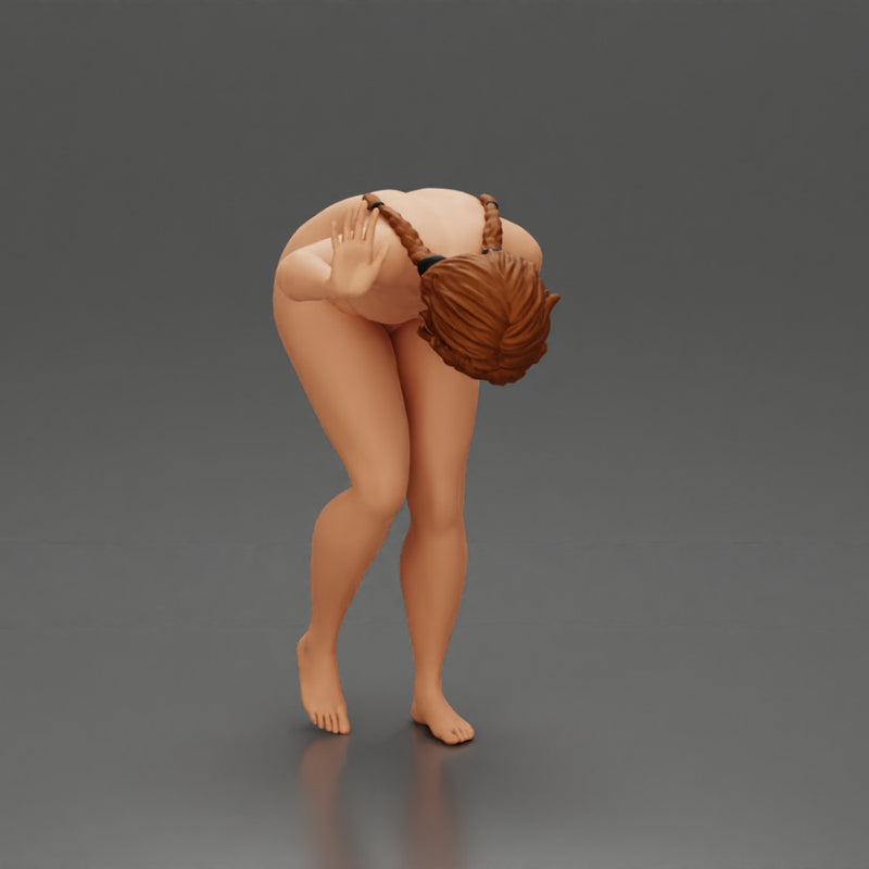 Naked girl holding her stomach and placing her hand on the wall due to stomach pain - Only-Games