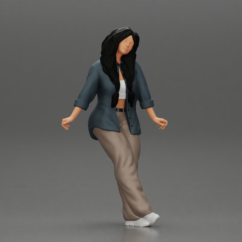lowrider chola girl is leaning against the car, wearing a long open shirt with pigtails hair - Only-Games