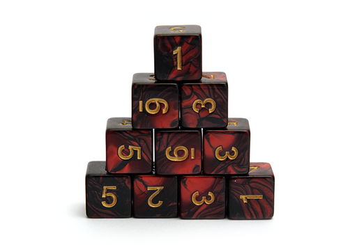 Elemental Dice | 10x Numerical D6 | Black & Red - Only-Games