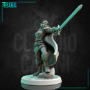 (0267) Female human elf tiefling firbolg half-orc paladin warrior commander with a cape complete armor and sword - Only-Games