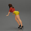 sexy girl in shorts and mini shirt leans against the car with her hands - Only-Games