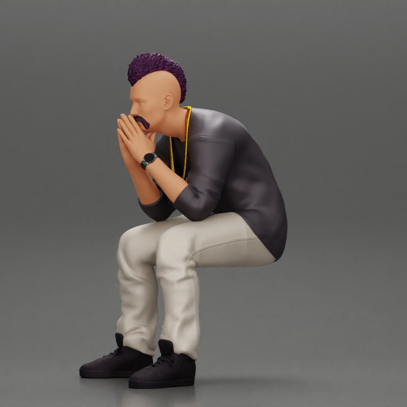 metal man sitting and contemplating with a satanic haircut - Only-Games