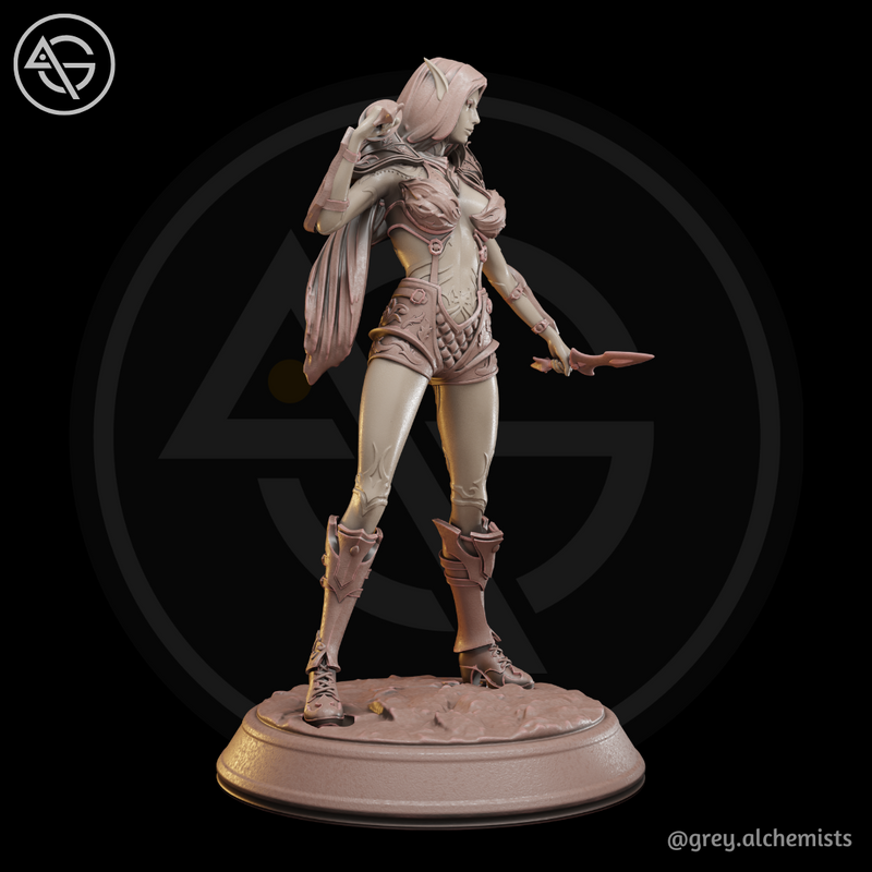 Rina the Drow Demon Hunter, Standing Pose - Fantasy Resin Miniature in 75mm - DnD