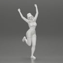 Happy girl in Mini shirt and tennis cap Standing on One Leg - Only-Games