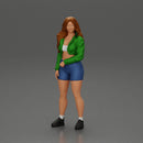 sporty happy girl standing in mini jacket and short with long hair - Only-Games