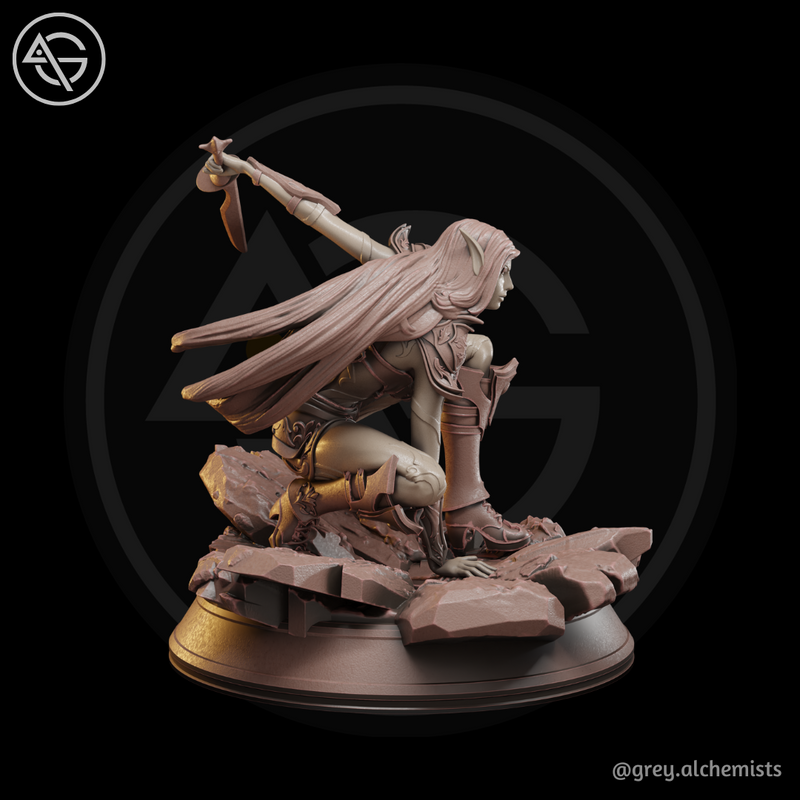 Rina the Drow Demon Hunter, Crouching Pose - Fantasy Resin Miniature in 32mm - DnD