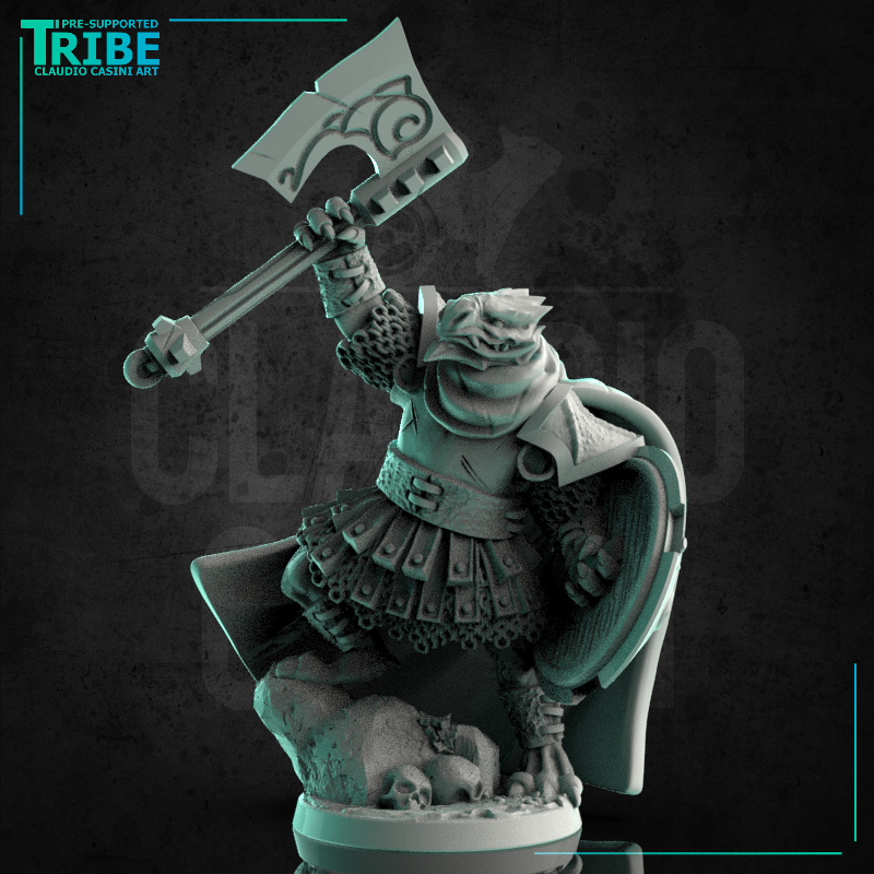 (0226) Male dragon warrior with great axe, shield and armor - Only-Games