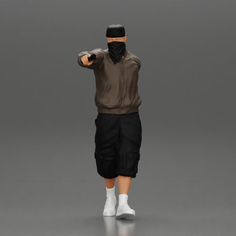 gangster homie in mask walking and holding gun sideways - Only-Games