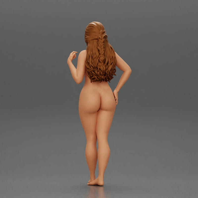 Naked woman with long hair posing