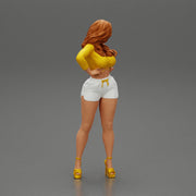 Sexy girl in short and heels with long hair posing - Only-Games