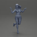 happy girl in a bra  and shorts, jumping on one leg - Only-Games