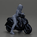 Girl sitting on a scooter, wearing an open jacket - Only-Games