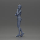 sexy girl in mini shirt and shorts standing and contemplating - Only-Games