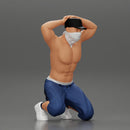 Gangster in mask and cap sitting putting his hands behind head about to be arrested - Only-Games