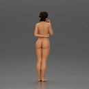 Naked woman standing hand resting on her back speaking into a radio - Only-Games