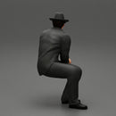 2 Models - businessman in hat sitting and holding briefcase of money - Only-Games