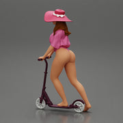 Sexy Woman Riding Electric Scooter on the beach Wearing onepice and hat - Only-Games
