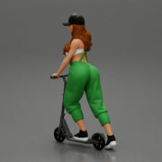 2 Sexy Woman Riding Electric Scooter At Parking Wearing overalls suit and cap - Only-Games