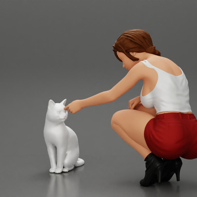 Beautiful girl Sit Near Her Cat - Only-Games