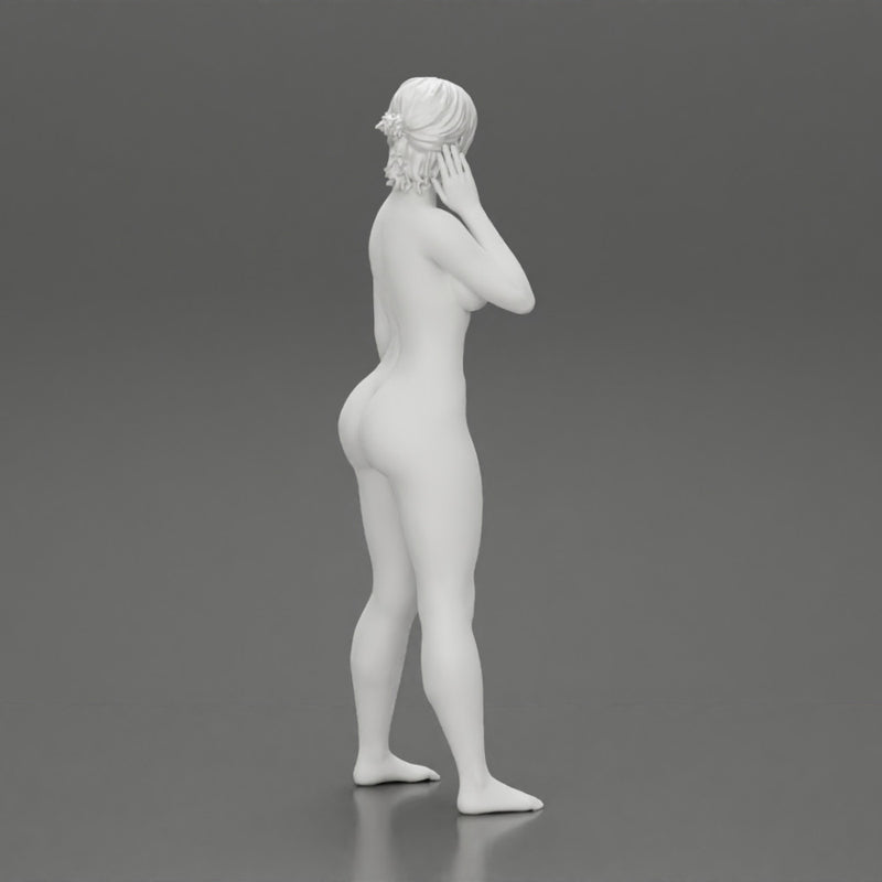 Naked girl  standing in short hair