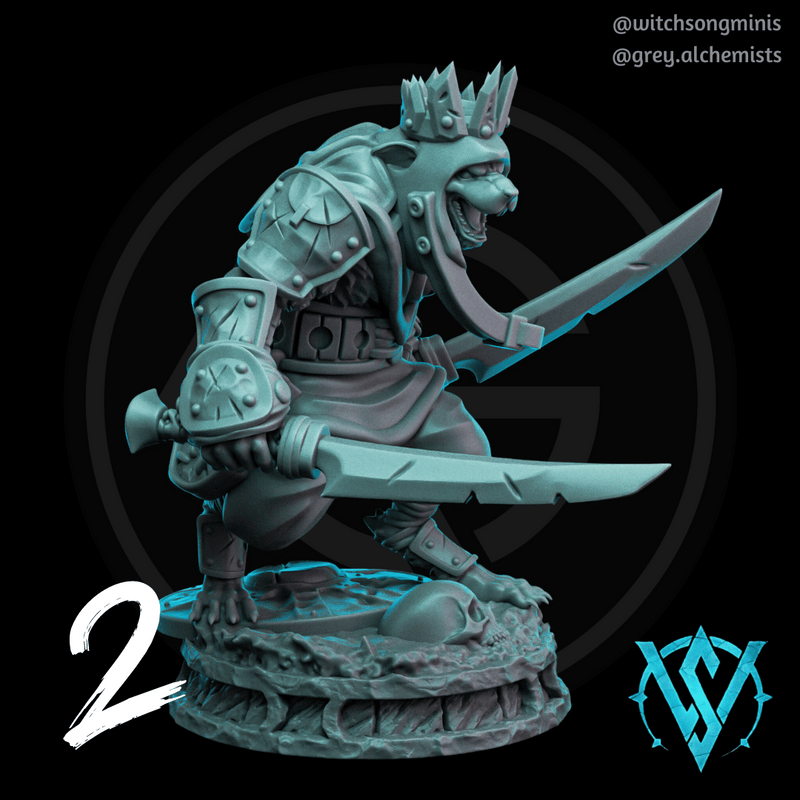 The Rat King Set - Wererat in Two Poses - Fantasy Humanoid Fighter - Resin Miniature in 32mm - DnD Monsters - Only-Games