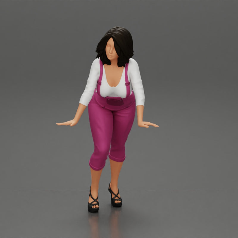 Sexy girl in overalls leans against the car with her hands - Only-Games
