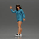 Sexy girl in a long shirt and shoes walks by waving hello to someone - Only-Games