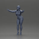 Confident woman in red jacket white leggings striking a pose - Only-Games