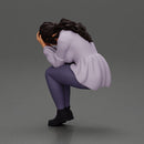 sad girl in a puff-sleeve shirt sitting and crying with her hands covering her face - Only-Games