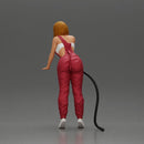 Mechanic Woman Holding Fuel Pump, Ready in Red Overalls - Only-Games