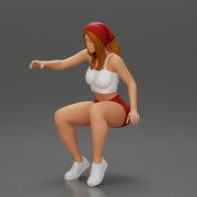 girl sitting in shorts and a scarf hair wants to grab something - Only-Games