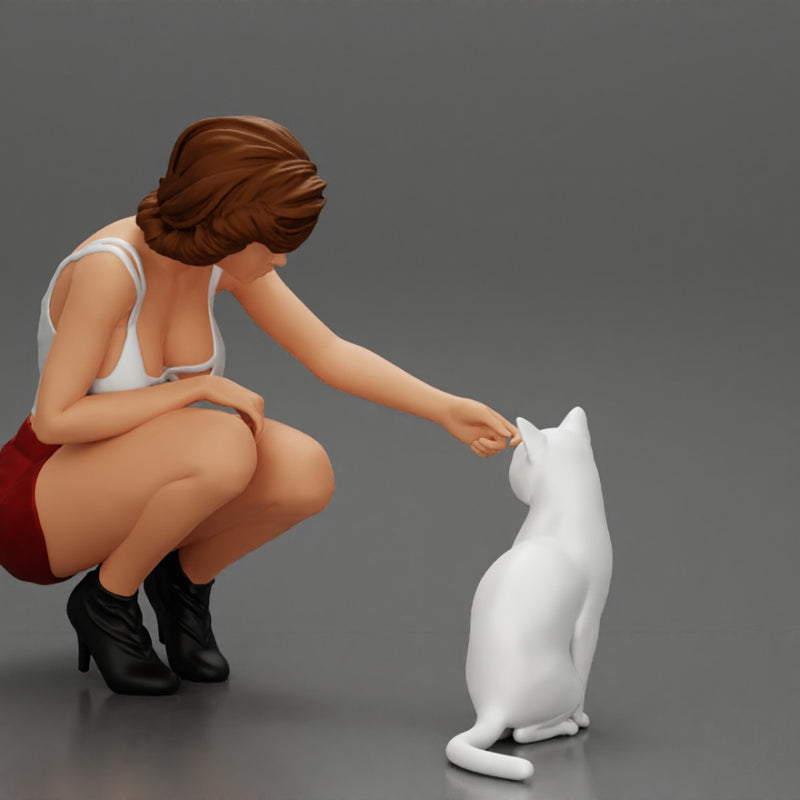 Beautiful girl Sit Near Her Cat - Only-Games