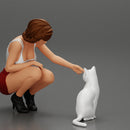 Beautiful girl Sit Near Her Cat - Only-Games