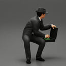 2 Models - businessman in hat sitting and holding briefcase of money - Only-Games