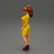 woman explaining pose wearing dress and boot - Only-Games