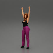 Young girl raised up two hands with sign of the horns - Only-Games
