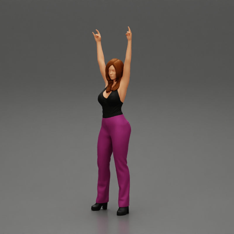 Young girl raised up two hands with sign of the horns - Only-Games