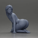 Naked Woman Kneeling Pin-Up Pose on the Beach - Only-Games