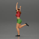 Happy girl in Mini shirt and tennis cap Standing on One Leg - Only-Games