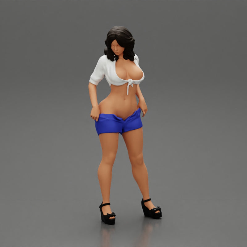 Sexy woman showing her breasts undressing her shorts - Only-Games