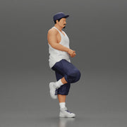 gangster in cap and short standing in one leg leaning against car - Only-Games