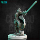 (0267) Female human elf tiefling firbolg half-orc paladin warrior commander with a cape complete armor and sword - Only-Games