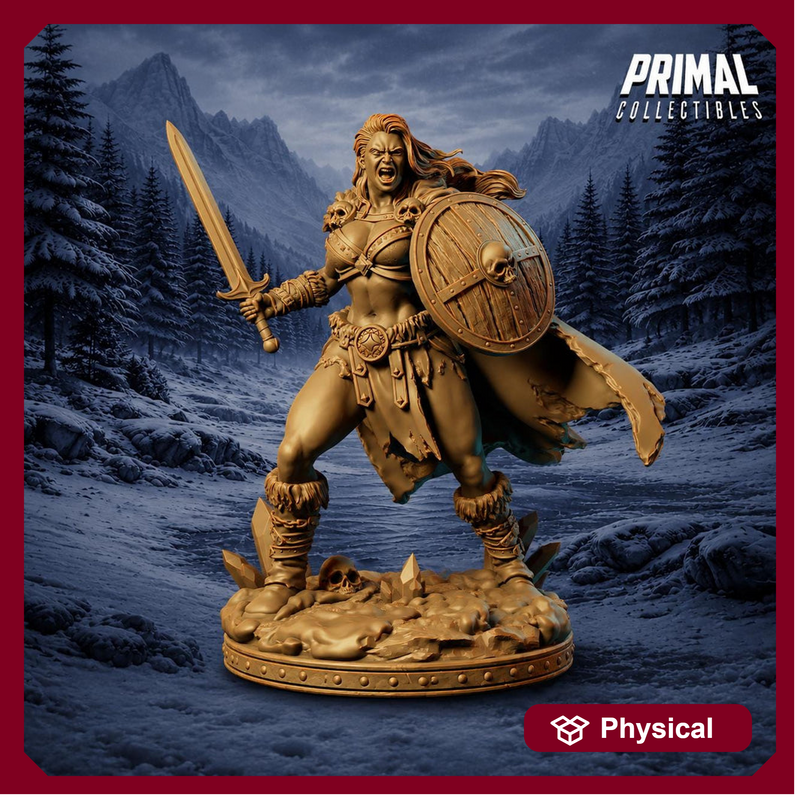 Female Barbarian Miniature DnD Sword Shield Warrior | UNPAINTED Resin for Pathfinder - Only-Games