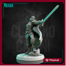 (0267) Female human elf tiefling firbolg half-orc paladin warrior commander with a cape complete armor and sword